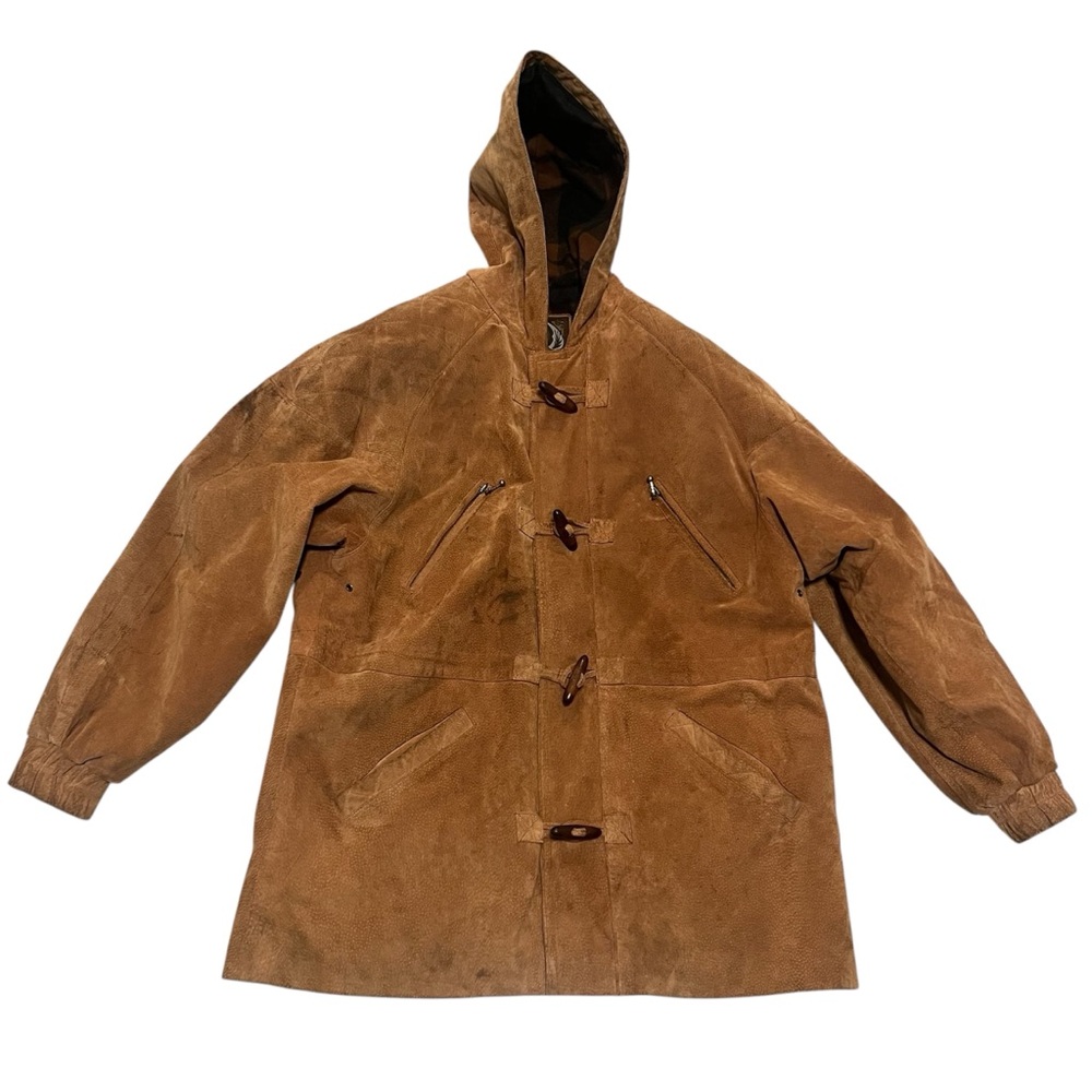 Vintage G-III Mens Tan Leather Distressed Full Zip Jacket W/ Toggle Buttons- XL